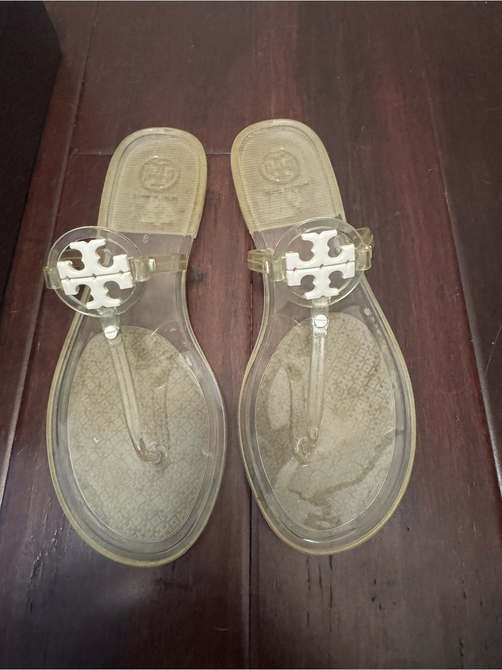 Tory Burch Clear Jelly Thong Sandals with White Logo